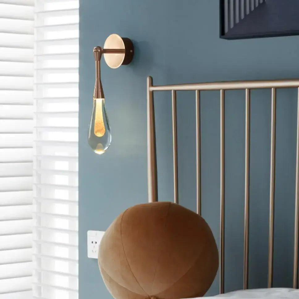 Golden water droplets crystal wall lights bedroom sconce