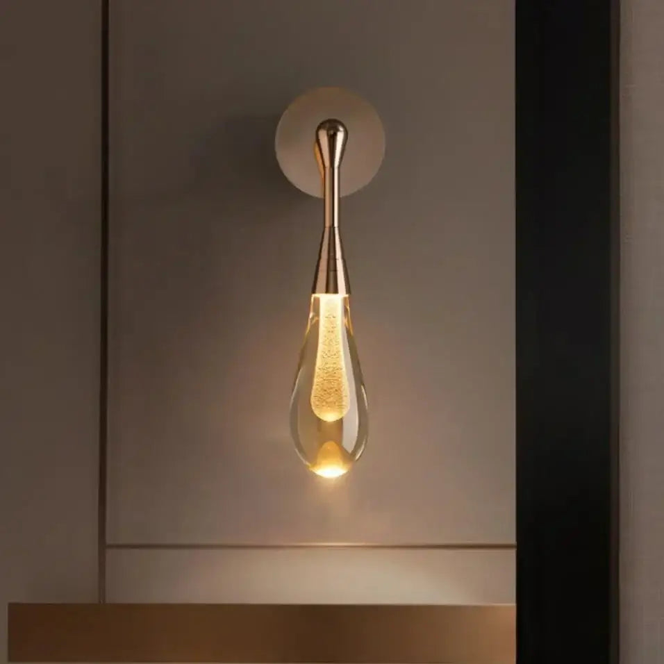 Golden water droplets crystal wall lights bedroom sconce