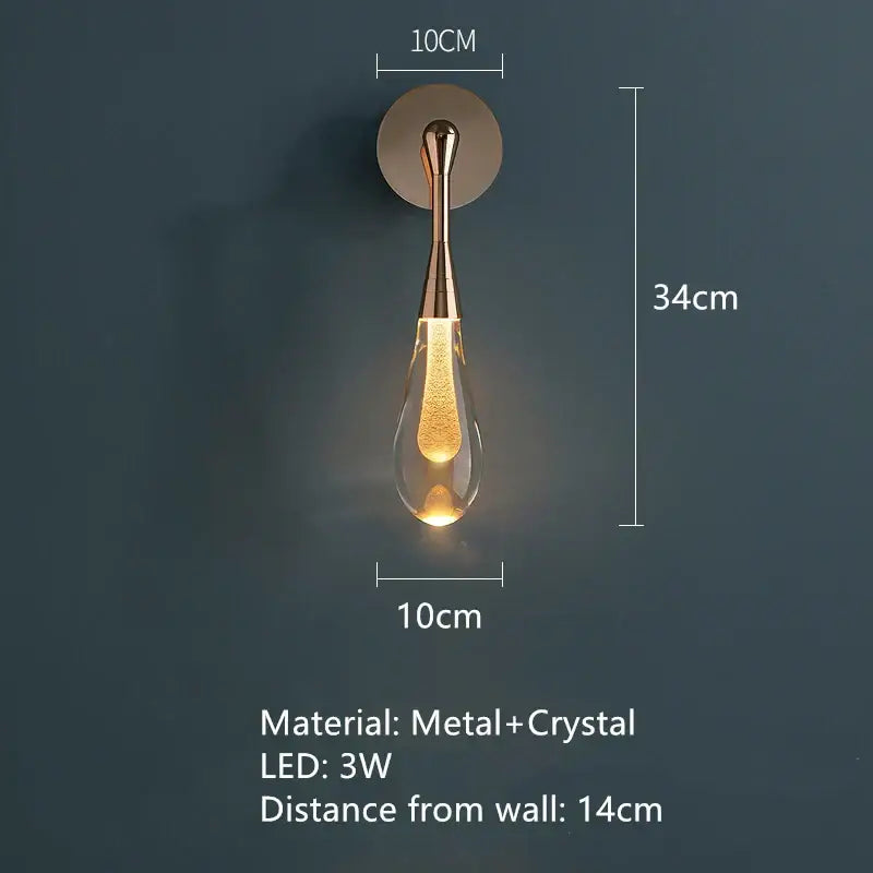 Golden water droplets crystal wall lights bedroom sconce