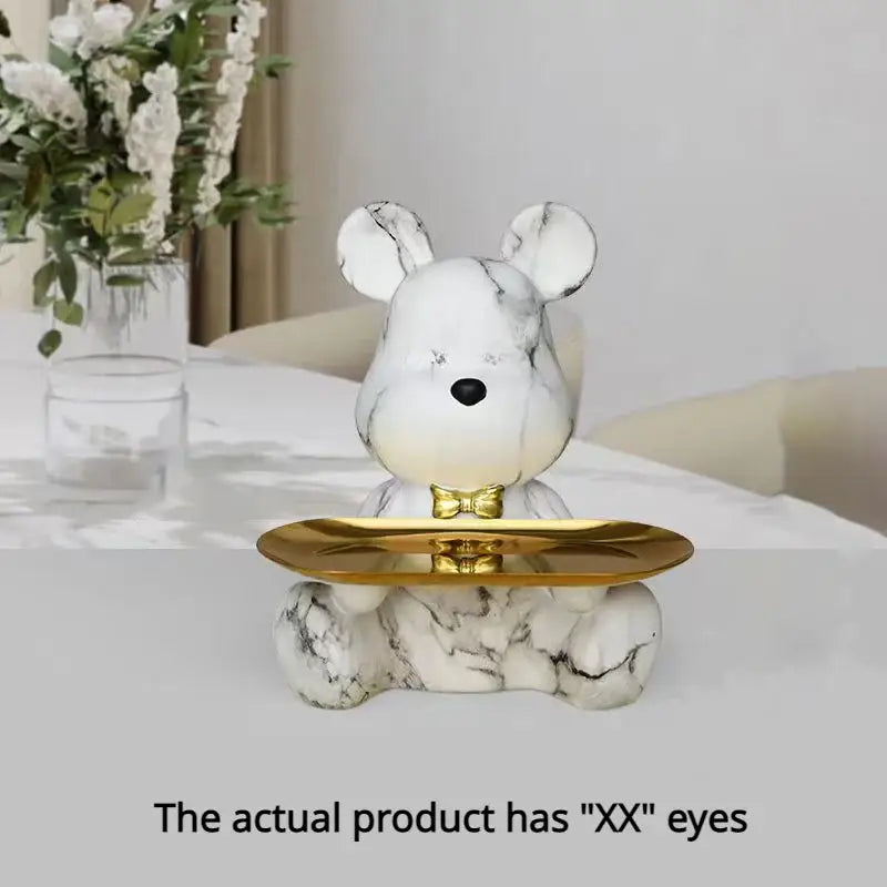 Graffiti bear figurine with gold tray living room storage sculpture