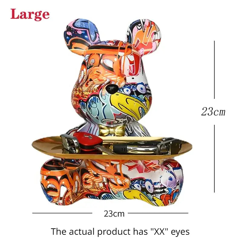 Graffiti bear figurine with gold tray living room storage sculpture