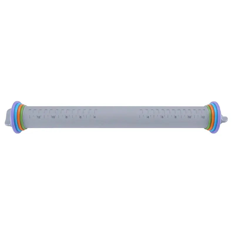 Gray adjustable silicone rolling pin with colorful rings kitchen tool
