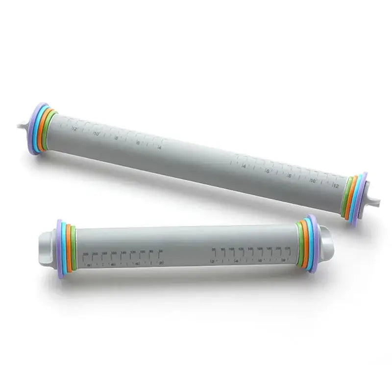 Gray adjustable silicone rolling pin with colorful rings kitchen tool