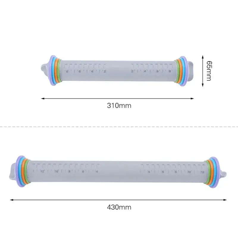 Gray adjustable silicone rolling pin with colorful rings kitchen tool