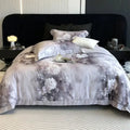 Gray and white ruffled flowers pattern brushed bedding set bedroom