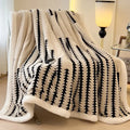 Gray & black jacquard blanket thick lamb wool living room shawl