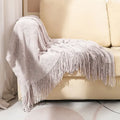 Gray cable knit blanket sofa throw living room fringe decor