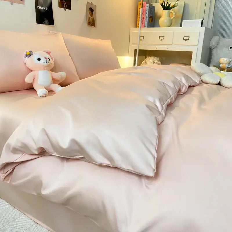 Gray double color blocked ice silk bedding set bedroom duvet cover