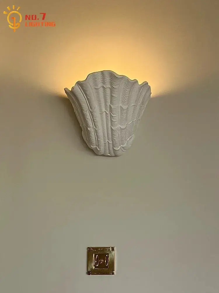 Gray gypsum shell led wall lamp bedroom sconce