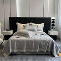 Gray satin eucalyptus fiber summer quilt bedding set bedroom gold trim