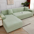 Gray textured jacquard sofa cover with pillows for living room