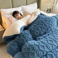 Gray & white textured fleece cozy winter bed blanket bedroom
