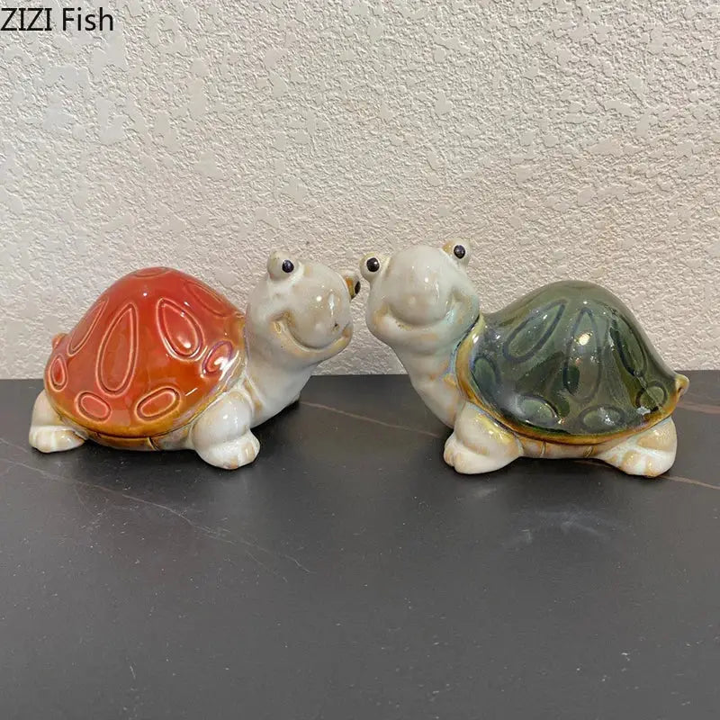 Green and cream ceramic cute turtle statue tray for living room decor
