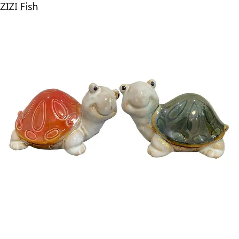 Green and cream ceramic cute turtle statue tray for living room decor