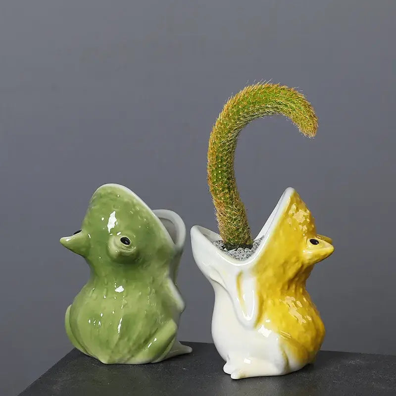 Green and yellow ceramic cute frog succulent flower pot garden decor