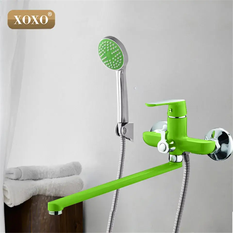 Green & chrome bath shower faucet set with handheld – bathroom