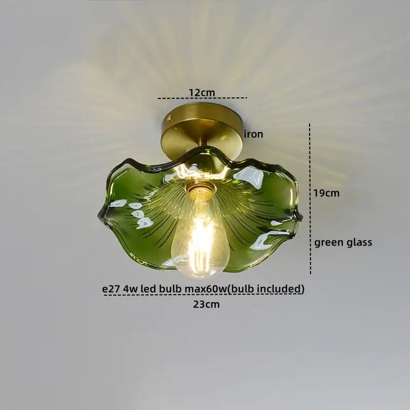 Green glass leaf copper nordic ceiling lamp for living room