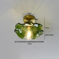 Green glass leaf copper nordic ceiling lamp for living room
