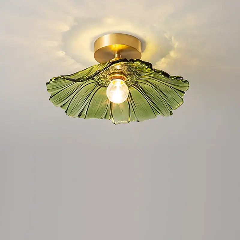 Green glass leaf copper nordic ceiling lamp for living room