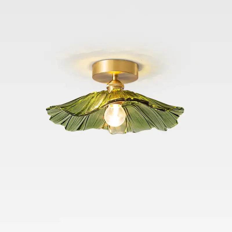 Green glass leaf copper nordic ceiling lamp for living room