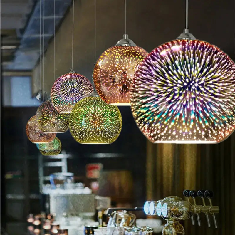Green & gold mosaic colorful glass ball pendant light dining room