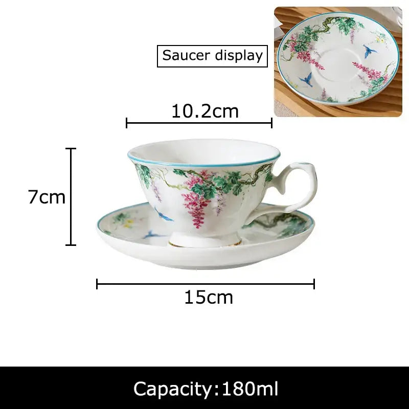 Green vine flower porcelain cup and saucer dining room tea set
