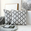 Grey geometric embroidered cushion cover living room grey & white