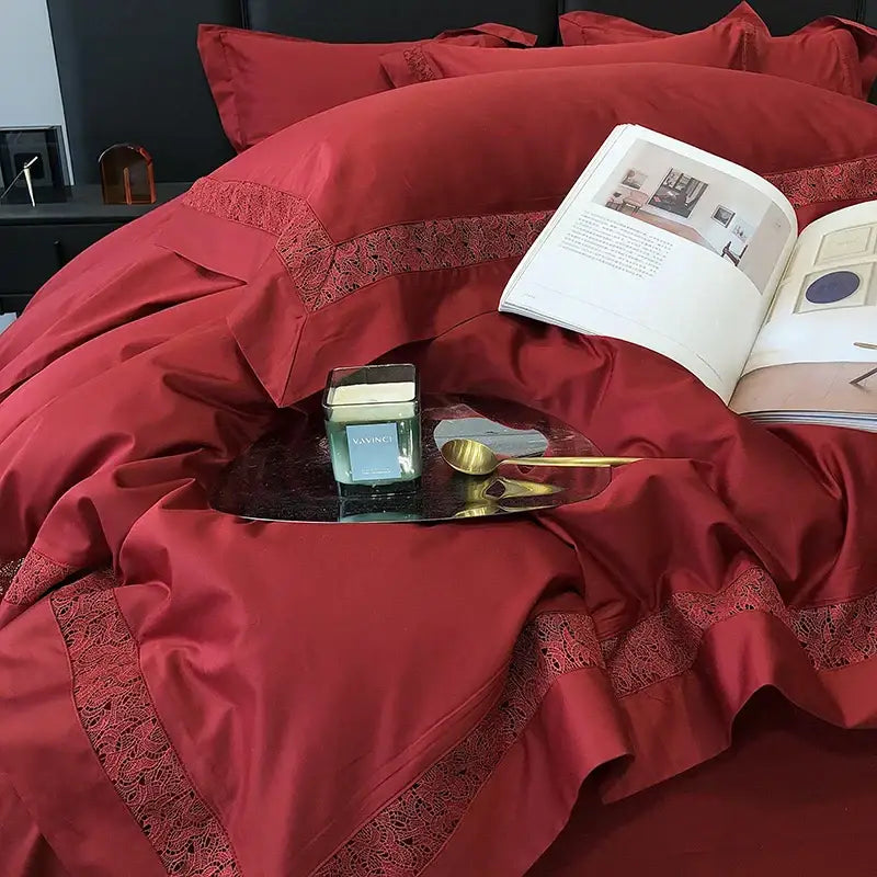 Grey hollow lace egyptian cotton bedding set bedroom decor