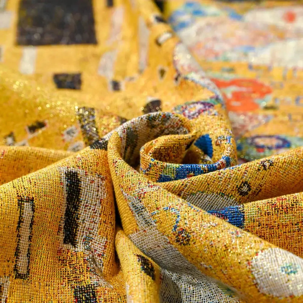 Gustav klimt the kiss yellow jacquard tapestry decorative throw bedroom