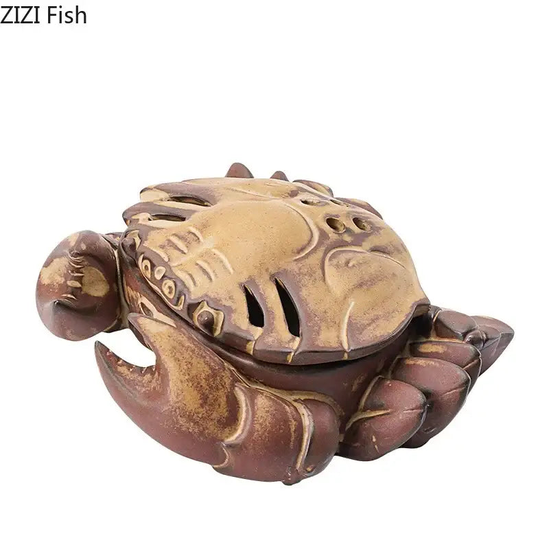 Hand carved brown crab ceramic incense burner living room decor tray