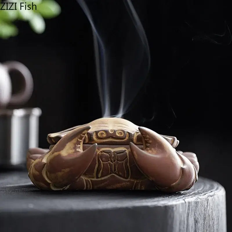Hand carved brown crab ceramic incense burner living room decor tray