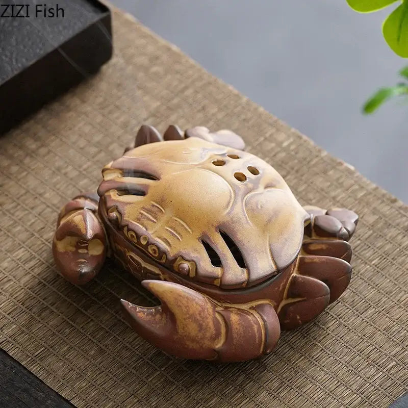 Hand carved brown crab ceramic incense burner living room decor tray