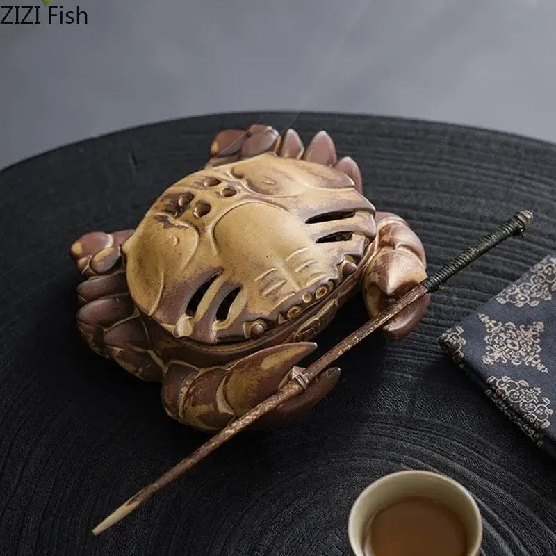 Hand carved brown crab ceramic incense burner living room decor tray