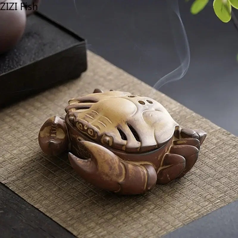 Hand carved brown crab ceramic incense burner living room decor tray