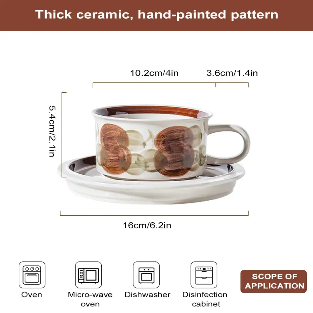 Hand-drawn leaf ceramic espresso cup and saucer dining room set