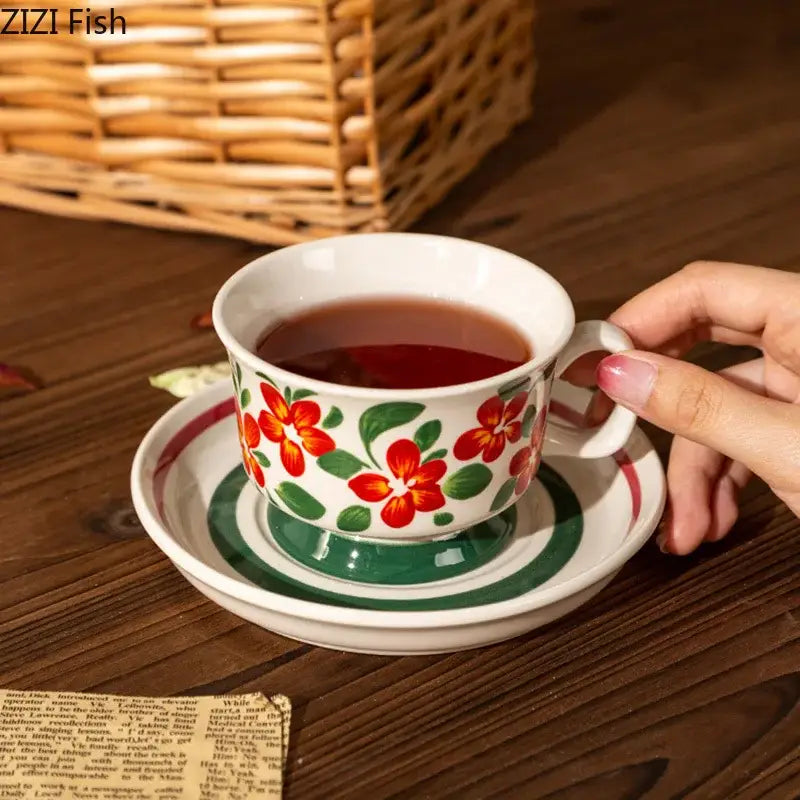 Hand-painted flowers pattern ceramic cup and saucer set – dining room