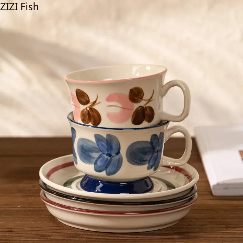 Hand-painted flowers pattern ceramic cup and saucer set – dining room