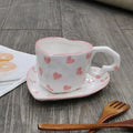Hand painted heart handle pink polka dot love mug kitchen saucer set