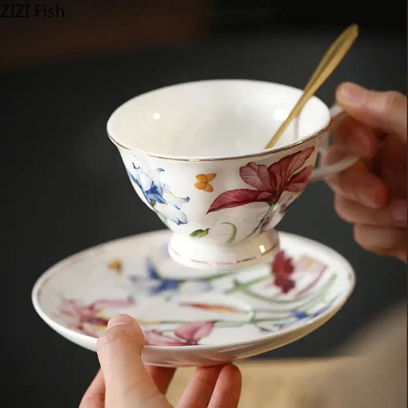 Hand painted iris flower porcelain tea cup – dining room tableware