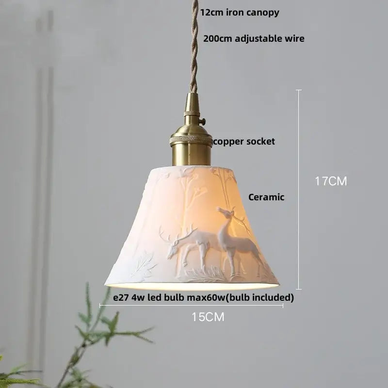 Hand painted white ceramic copper pendant light kitchen fixture