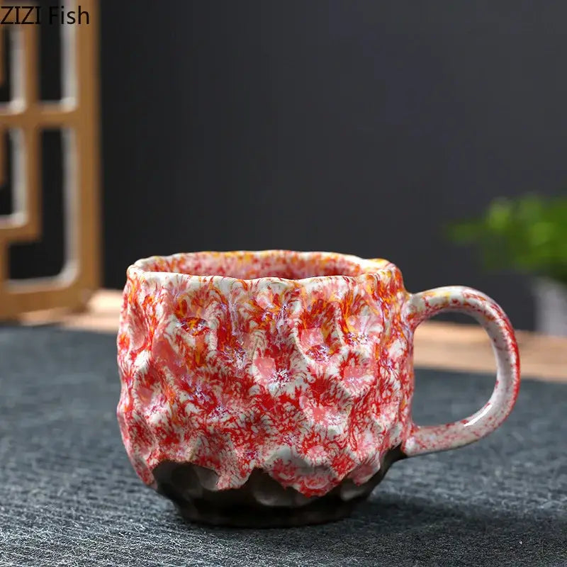 Handcrafted earthy hammer pattern porcelain mugs kitchen set of 2