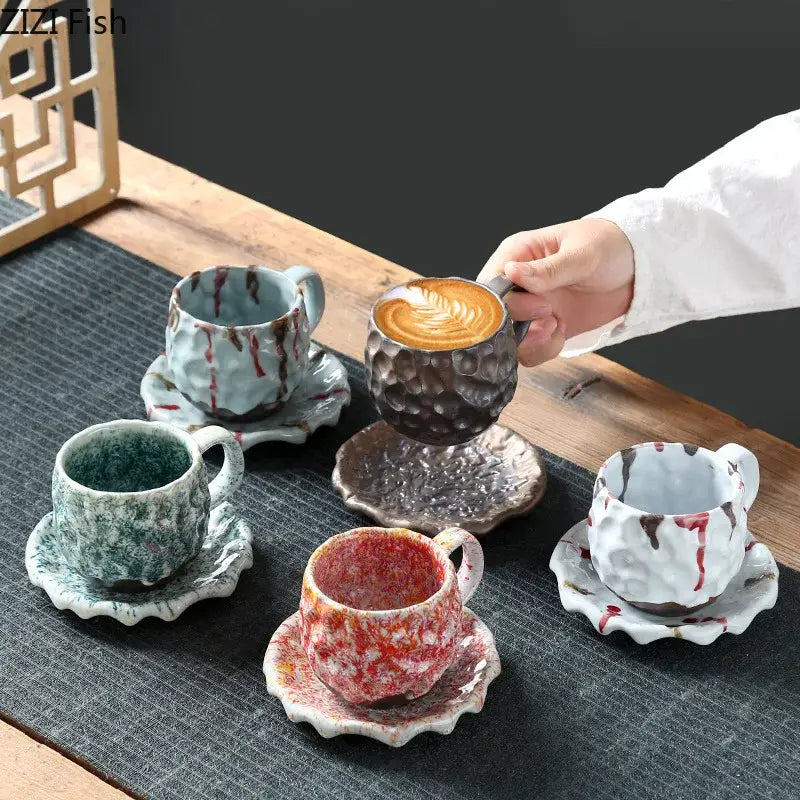 Handcrafted earthy hammer pattern porcelain mugs kitchen set of 2