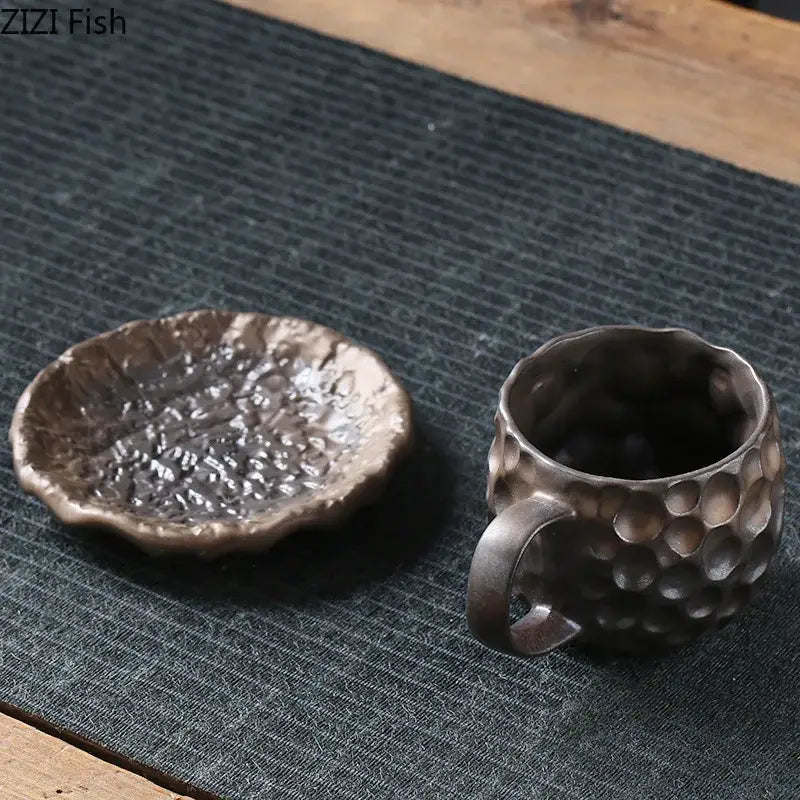 Handcrafted earthy hammer pattern porcelain mugs kitchen set of 2