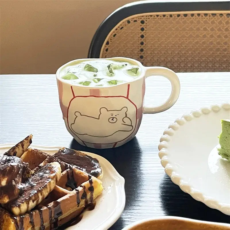 Handcrafted white ceramic bear mug kitchen coffee cup