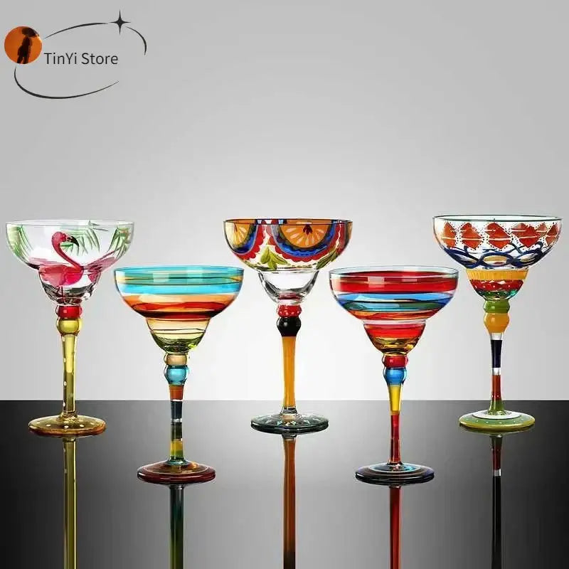 Handmade colorful margarita wine glasses dining room drinkware