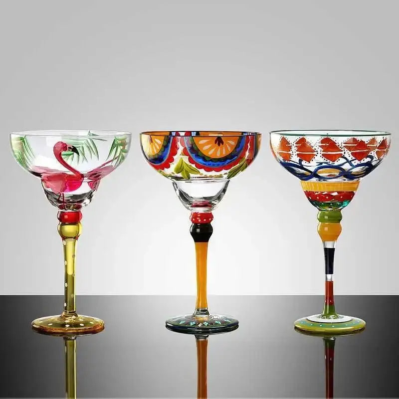 Handmade colorful margarita wine glasses dining room drinkware