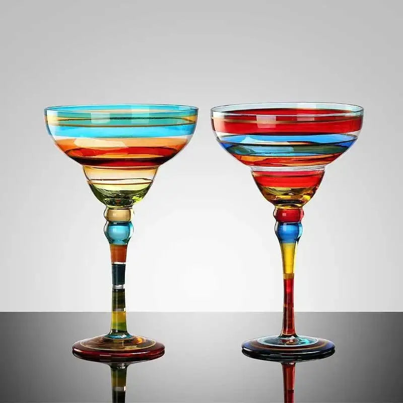 Handmade colorful margarita wine glasses dining room drinkware