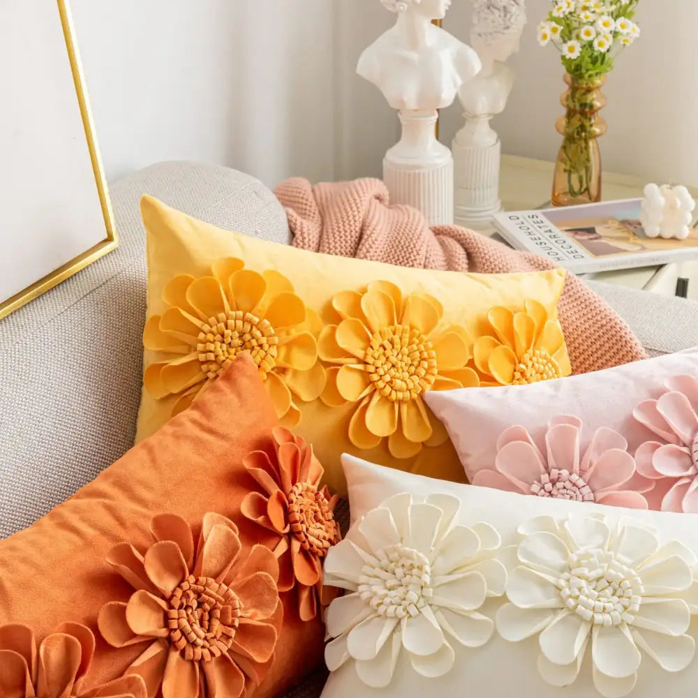 Handmade flower cushion cover set living room floral pillows