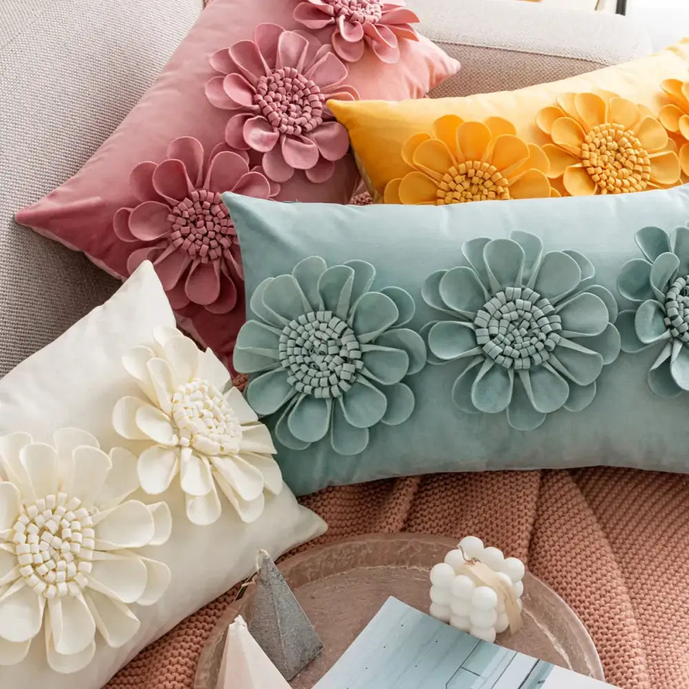 Handmade flower cushion cover set living room floral pillows