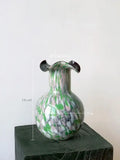 Handmade glass vase emerald & silver swirling decor – living room